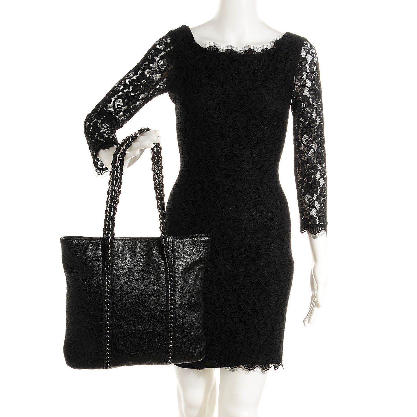 Metallic Deerskin Luxe Ligne North South Tote Black