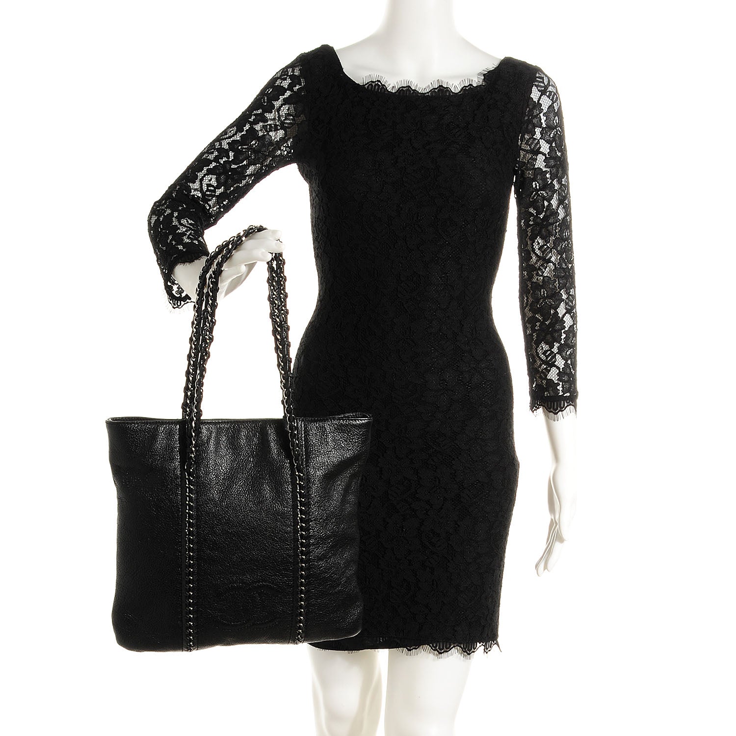 Chanel Metallic Deerskin Luxe Ligne North South Tote Black 2 of 7