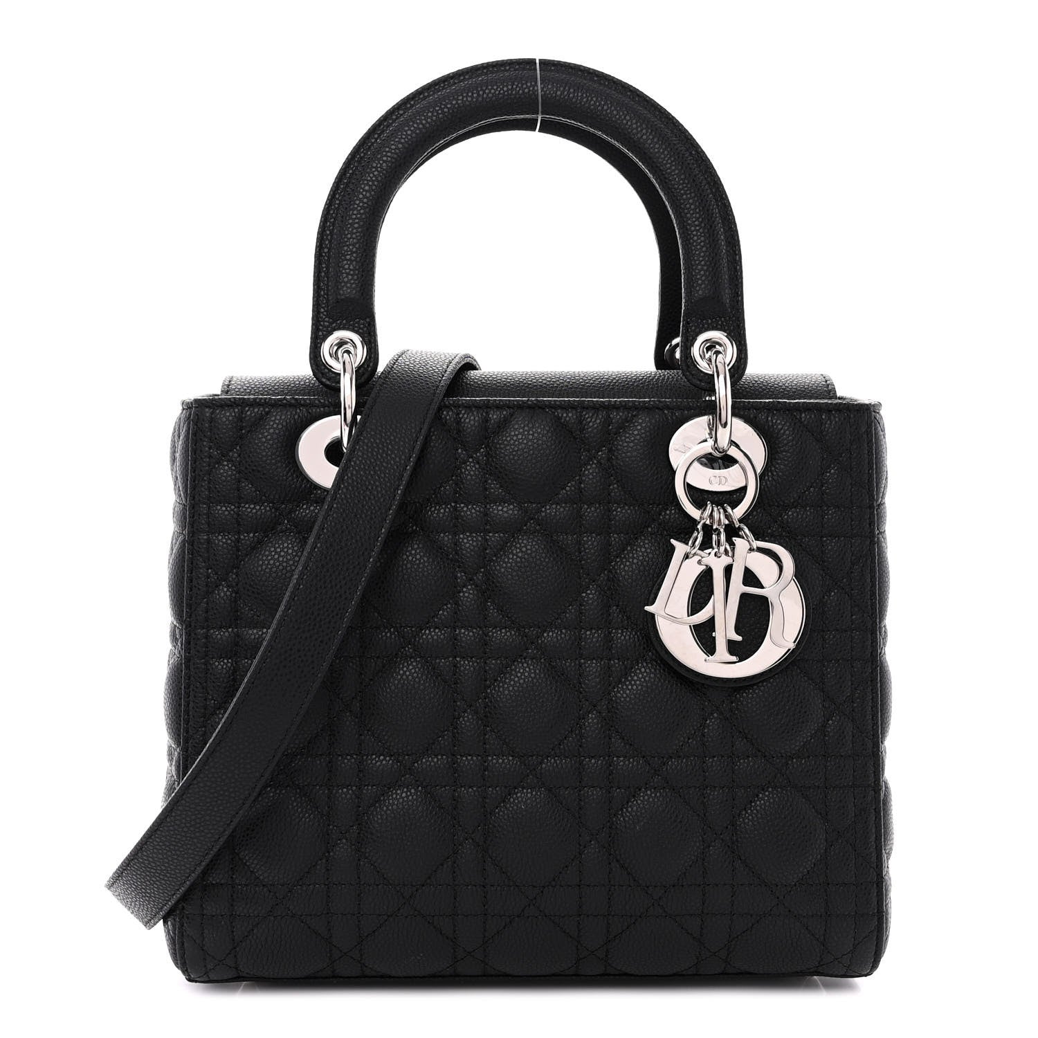 Christian Dior Grained Calfskin Cannage Medium Lady Dior Black 1 of 12