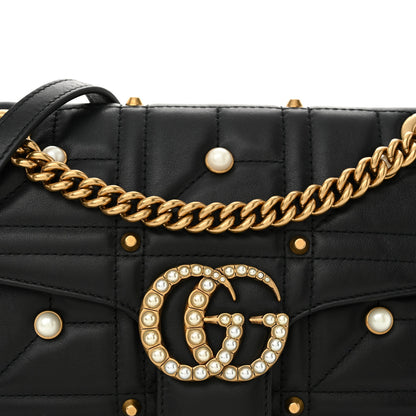 Gucci Calfskin Matelasse Studded Small Pearly GG Marmont Shoulder Bag Black 8 of 10