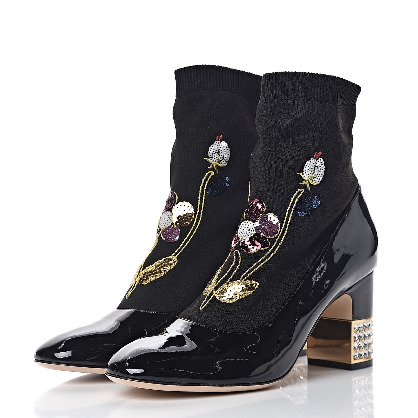 Patent Calfskin Candy Sock Ankle Boots 38.5 Black