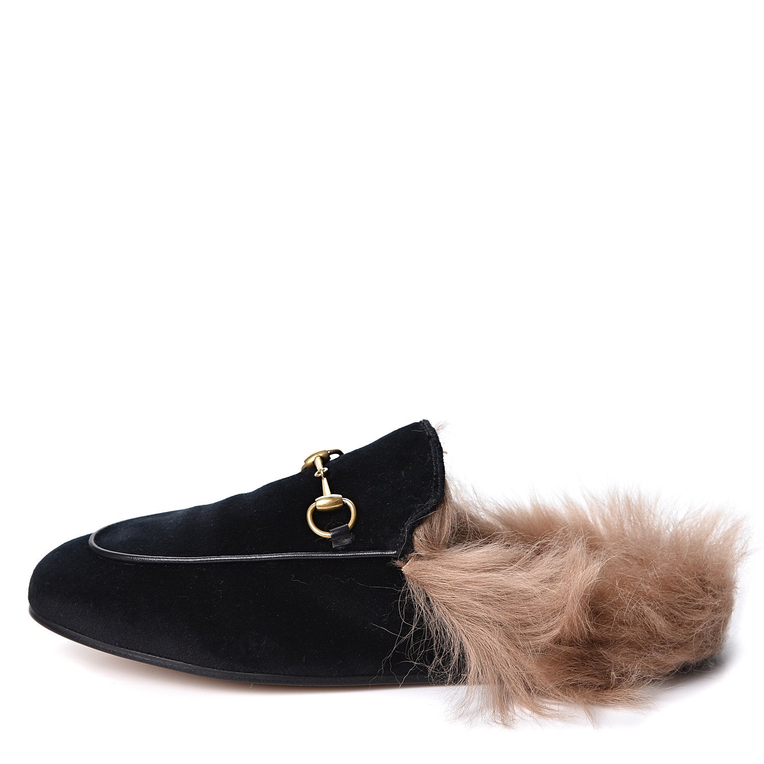 Gucci Velvet Fur Womens Princetown Slippers 40 Black 1 of 9