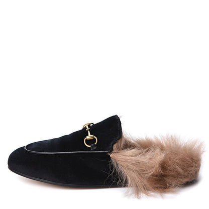 Gucci Velvet Fur Womens Princetown Slippers 40 Black 1 of 9