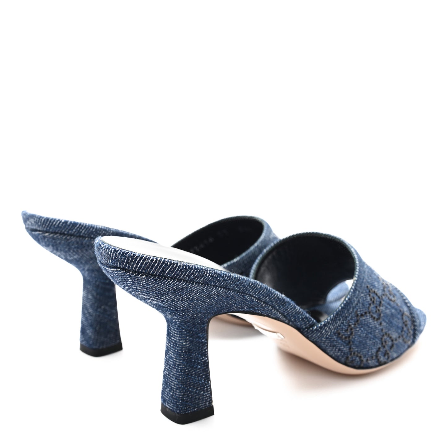 Denim Crystal GG Monogram Mules 37 Blue