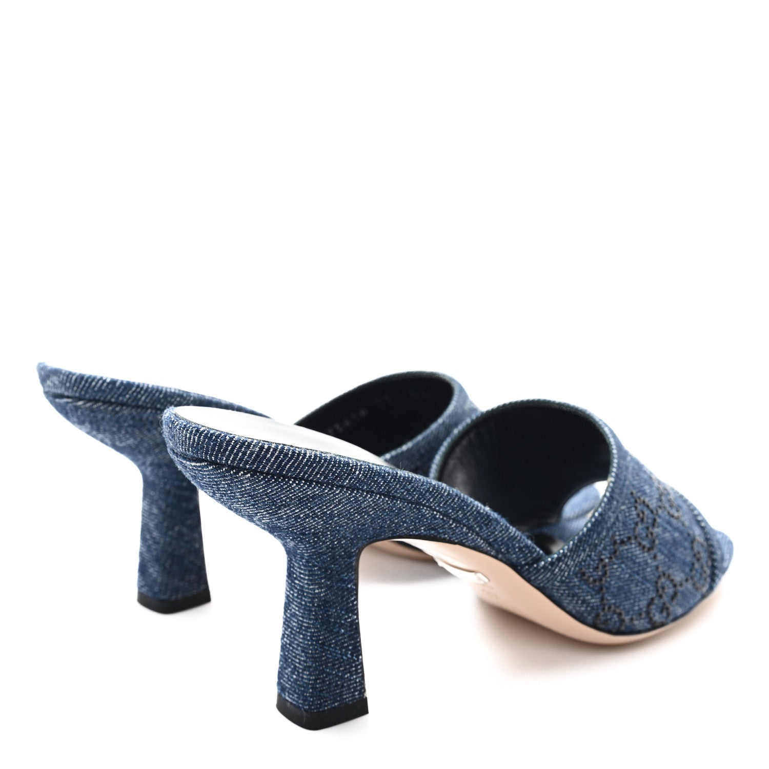 Gucci Denim Crystal GG Monogram Mules 37 Blue 5 of 11