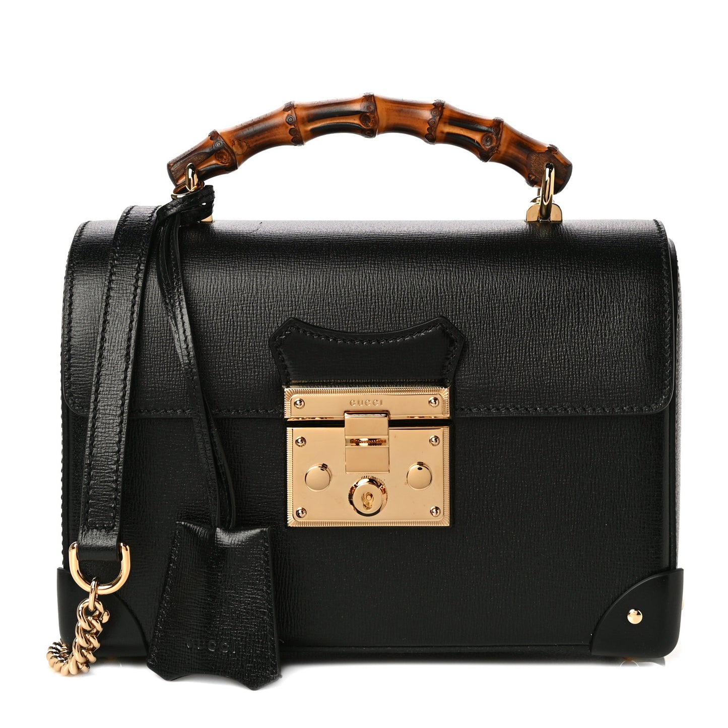 Calfskin Small Padlock Bamboo Shoulder Bag Black