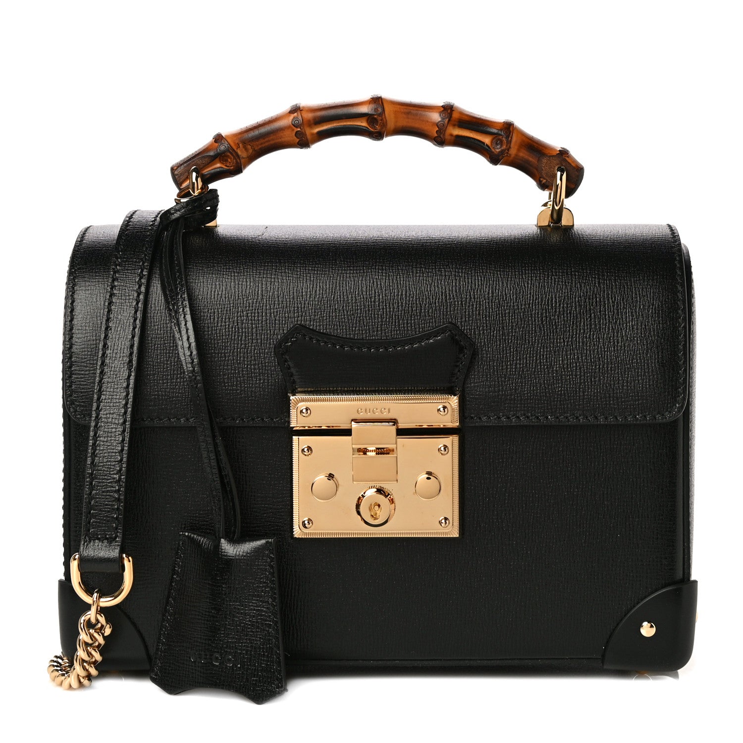 Gucci Calfskin Small Padlock Bamboo Shoulder Bag Black 1 of 11