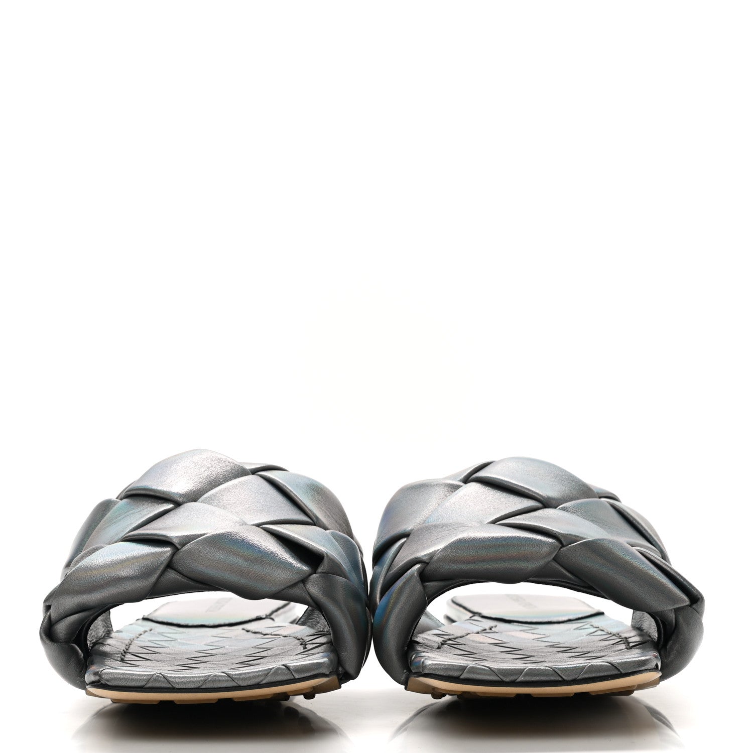 Bottega Veneta Laser Nappa Maxi Intrecciato Lido Flat Sandals 37.5 Oyster 2 of 7