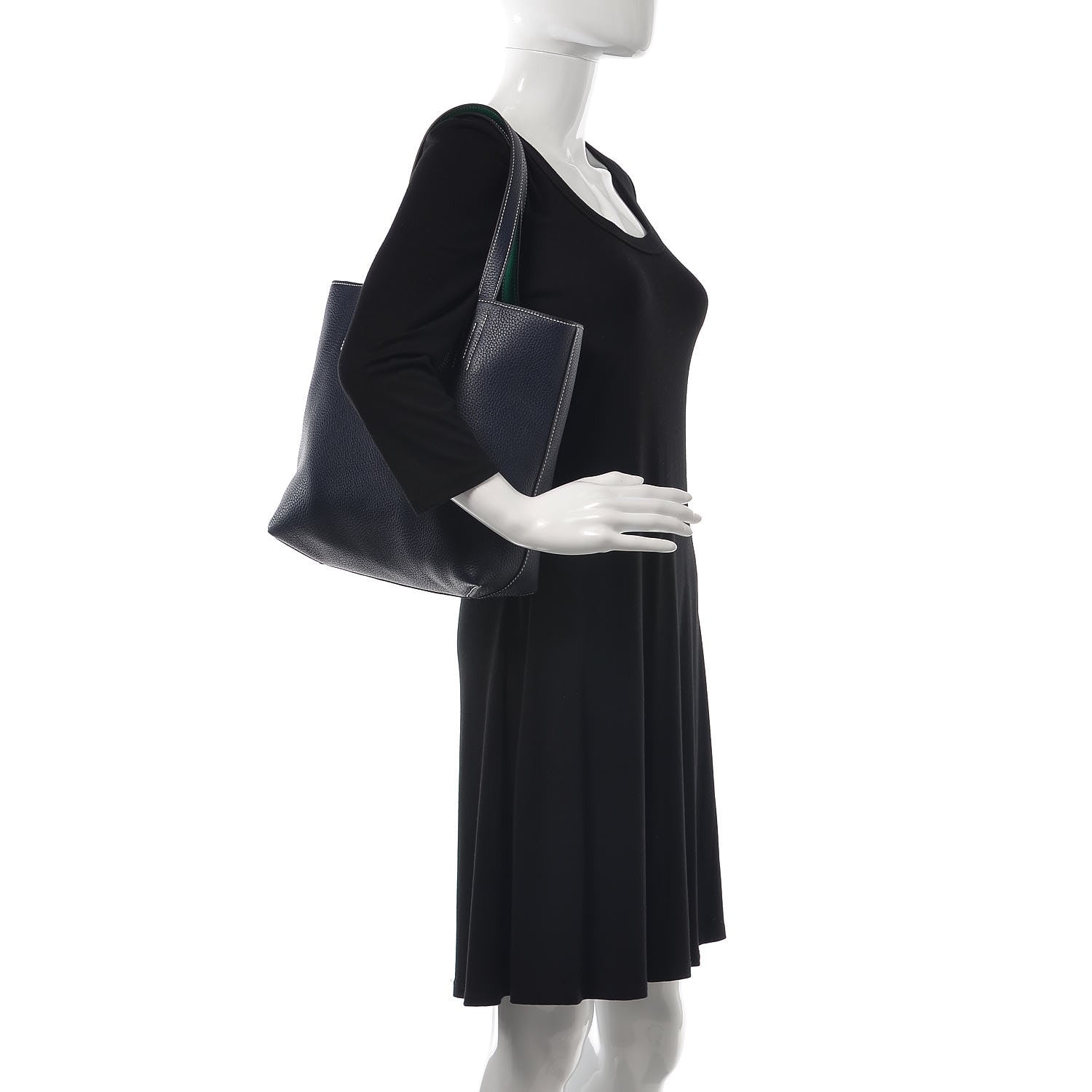 Hermes Taurillon Clemence Double Sens 36 Reversible Tote Vert Vertigo Bleu Nuit 2 of 10