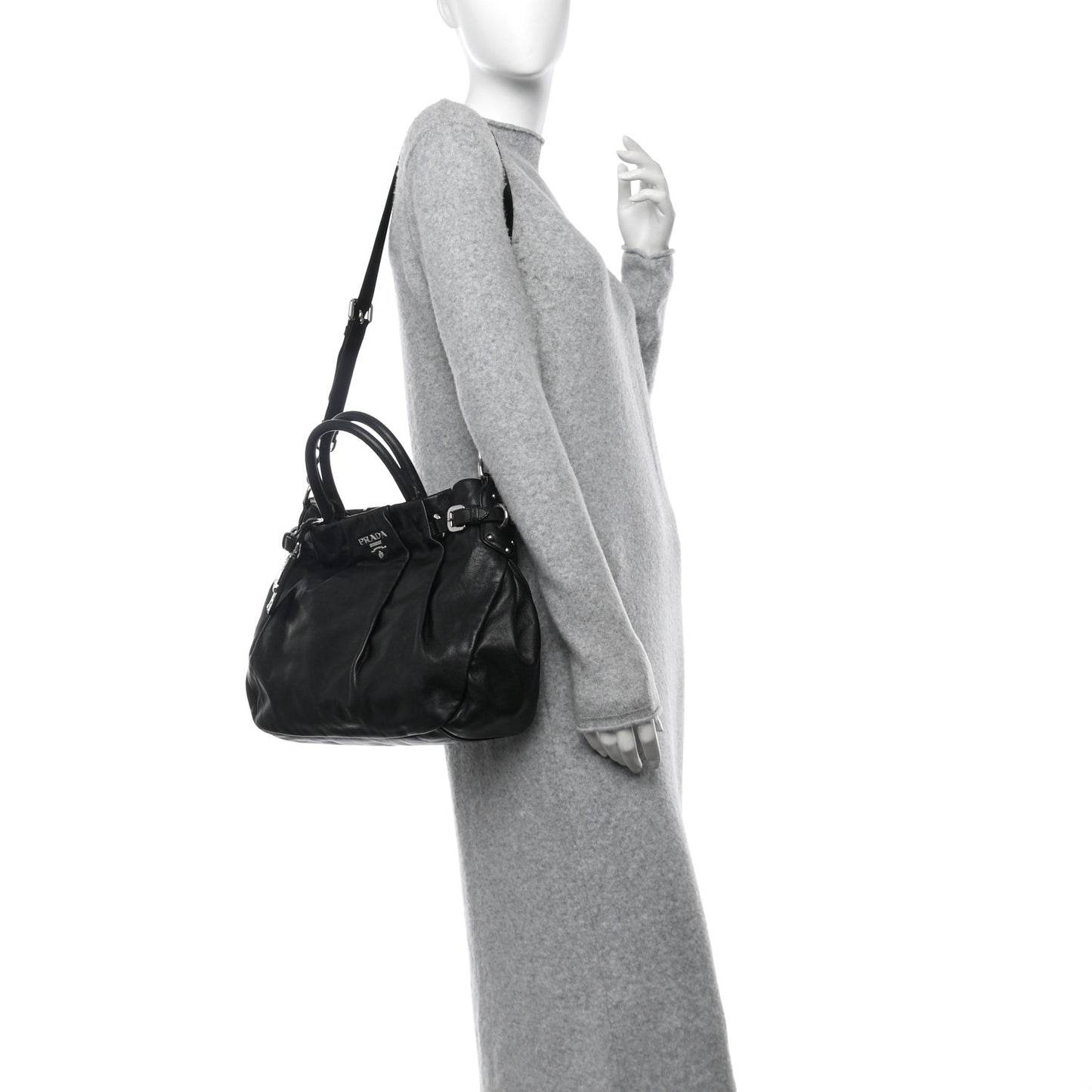 Soft Calfskin Pleated Shoulder Bag Black