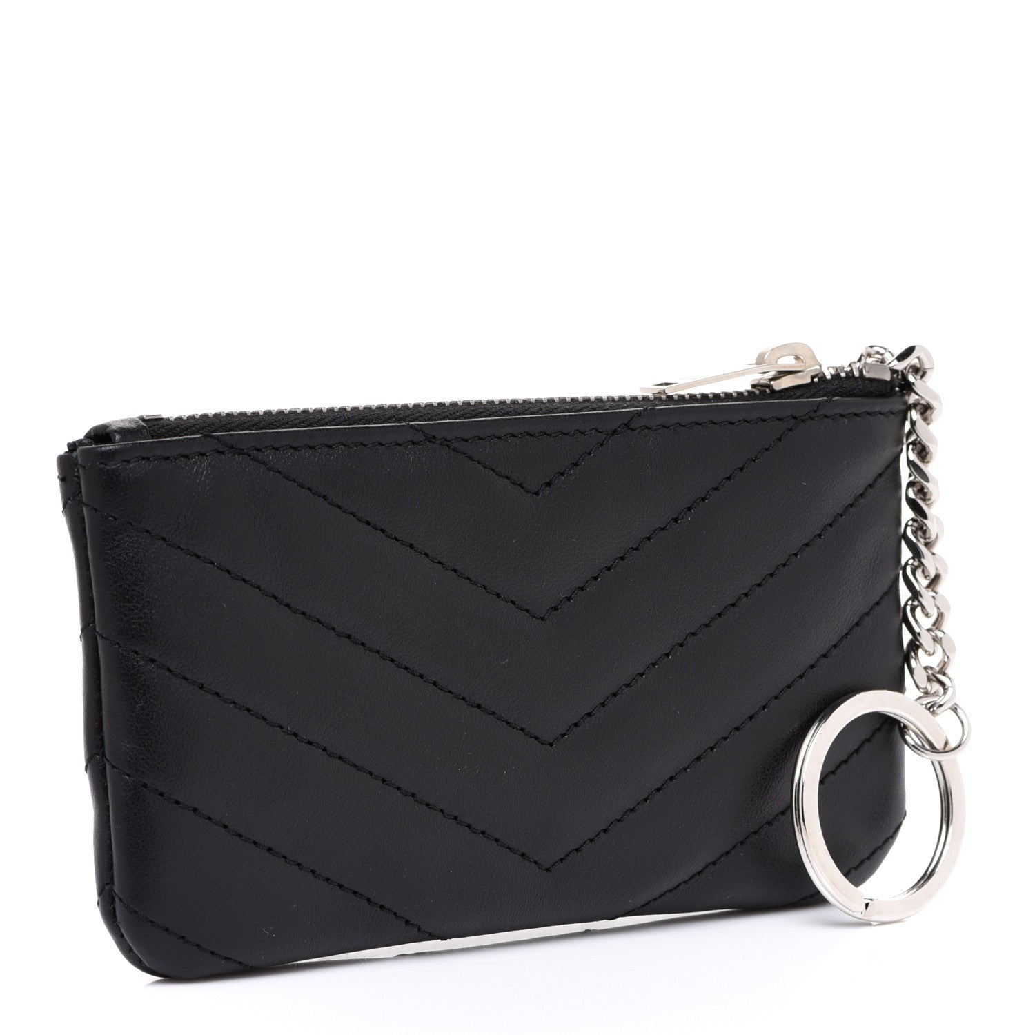 Saint Laurent Calfskin Matelasse Monogram Key Pouch Black 3 of 9