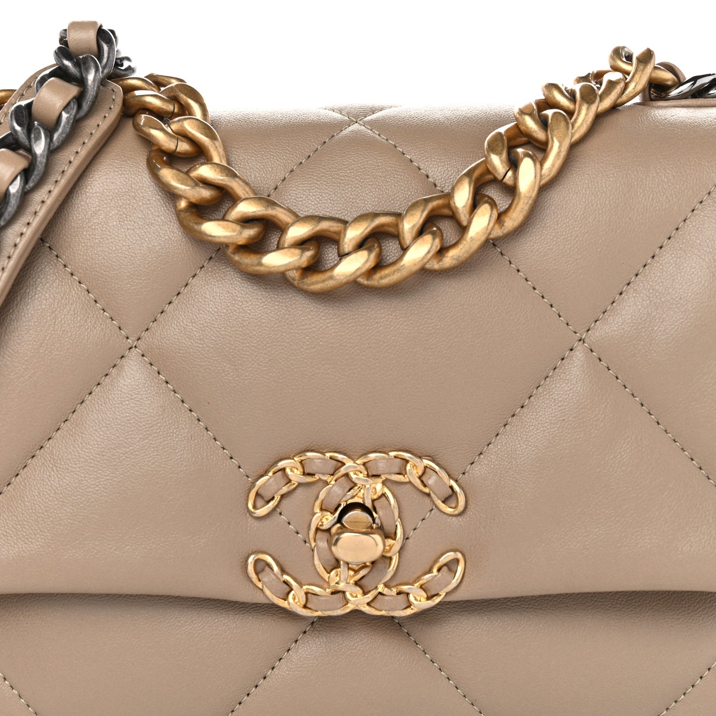 Lambskin Quilted Medium Chanel 19 Flap Dark Beige