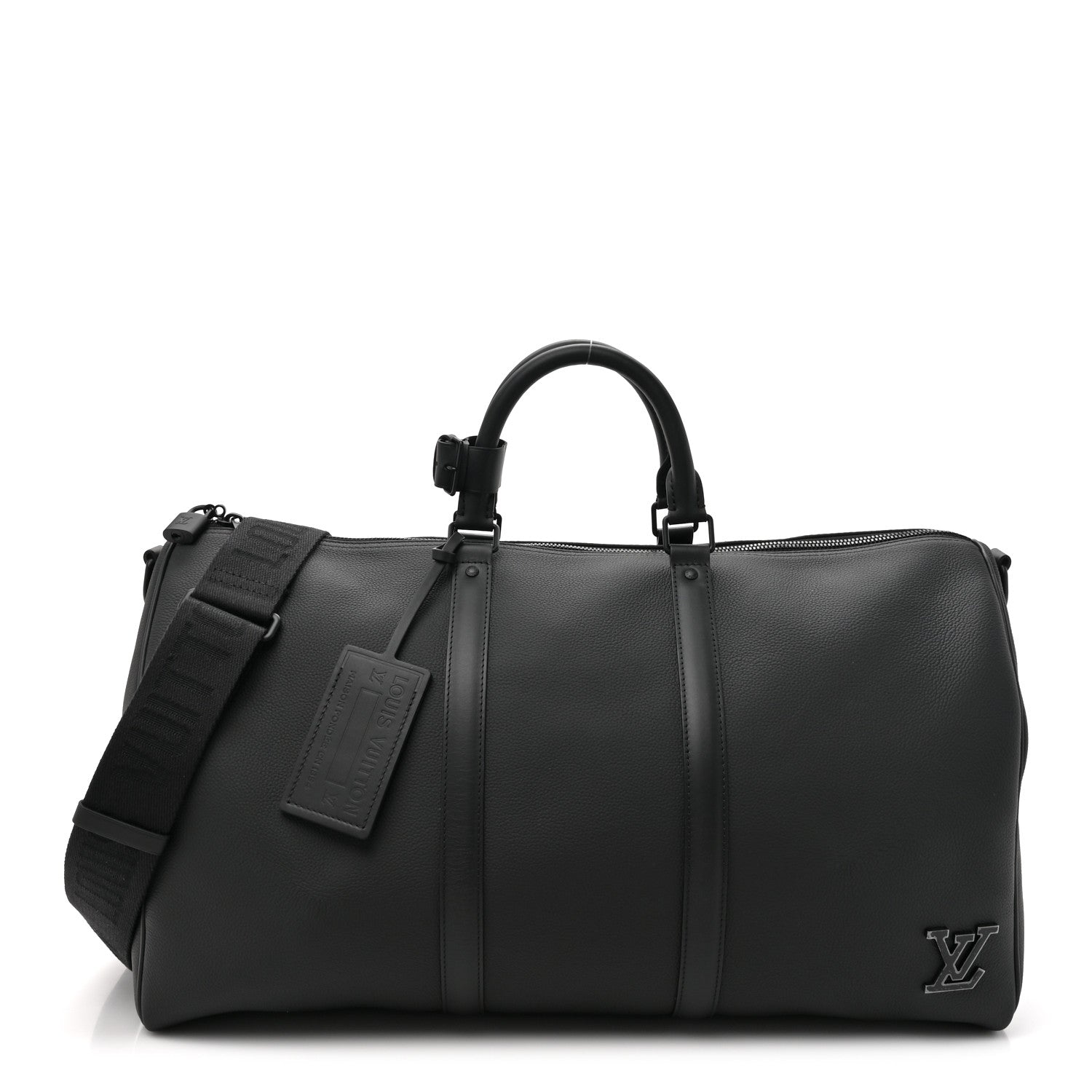 Louis Vuitton Grained Calfskin Aerogram Keepall Bandouliere 50 Black 1 of 10