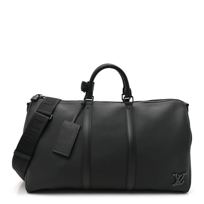 Louis Vuitton Grained Calfskin Aerogram Keepall Bandouliere 50 Black 1 of 10