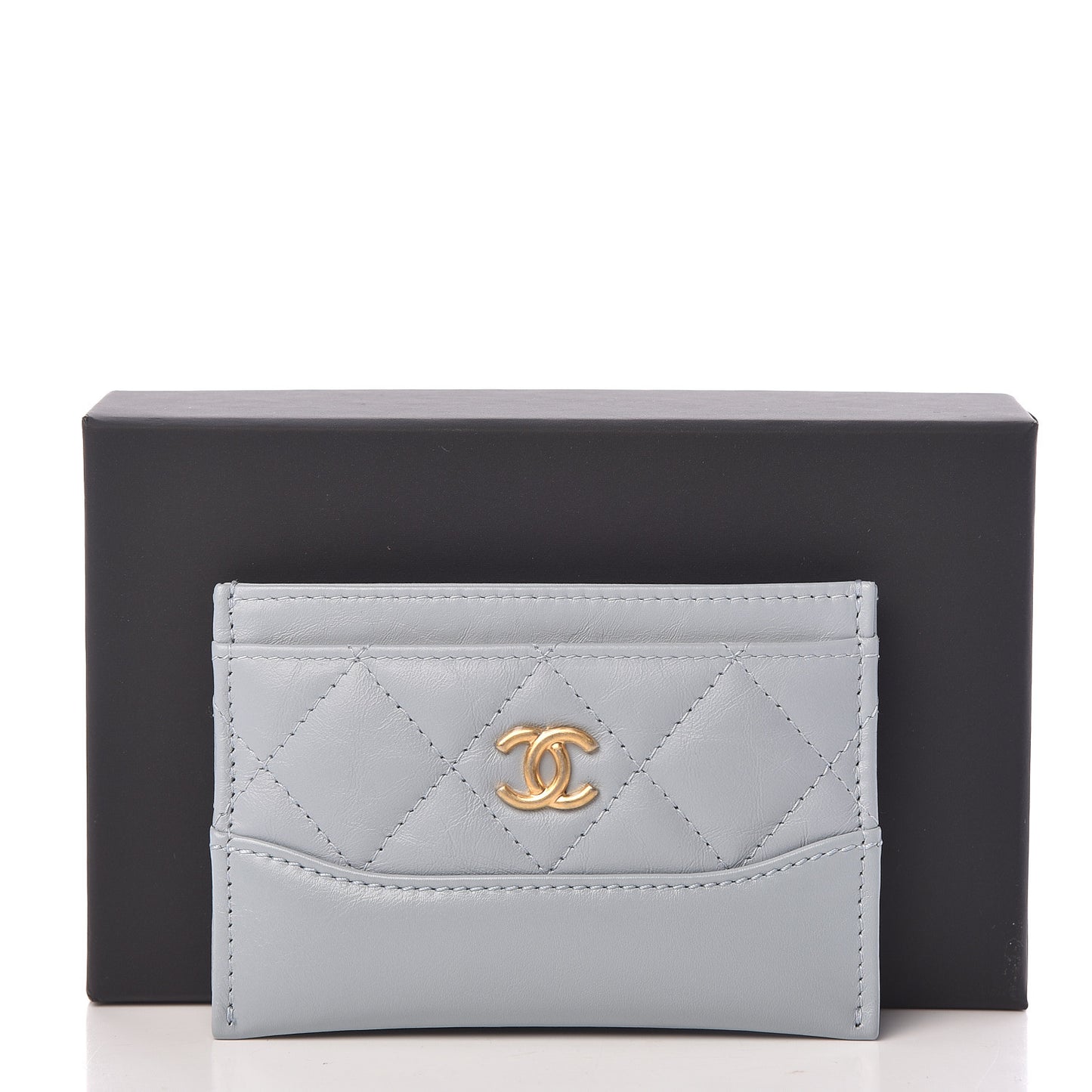 Aged Calfskin Quilted Gabrielle Card Holder Wallet Light Blue