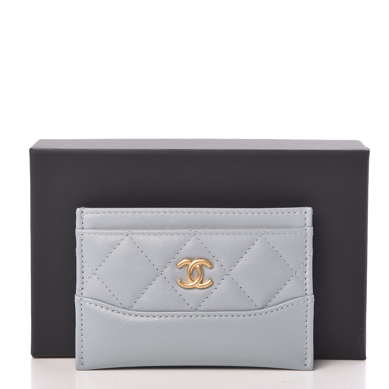 Chanel Aged Calfskin Quilted Gabrielle Card Holder Wallet Light Blue 9 of 9