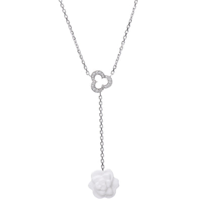 Chanel 18K White Gold Diamond Agate Camelia Sculpte Pendant Necklace 4 of 6