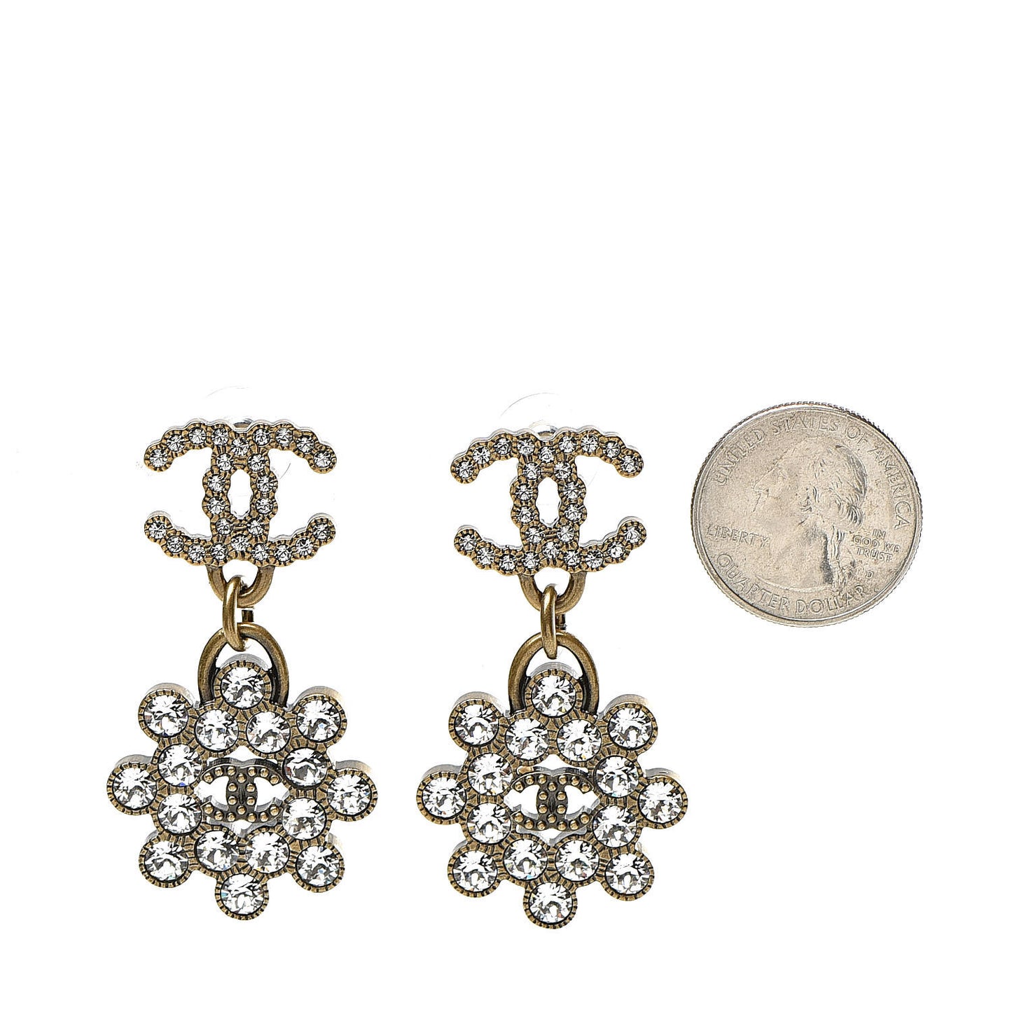 Crystal Strass CC City of Lights Cluster Dangle Earrings Gold
