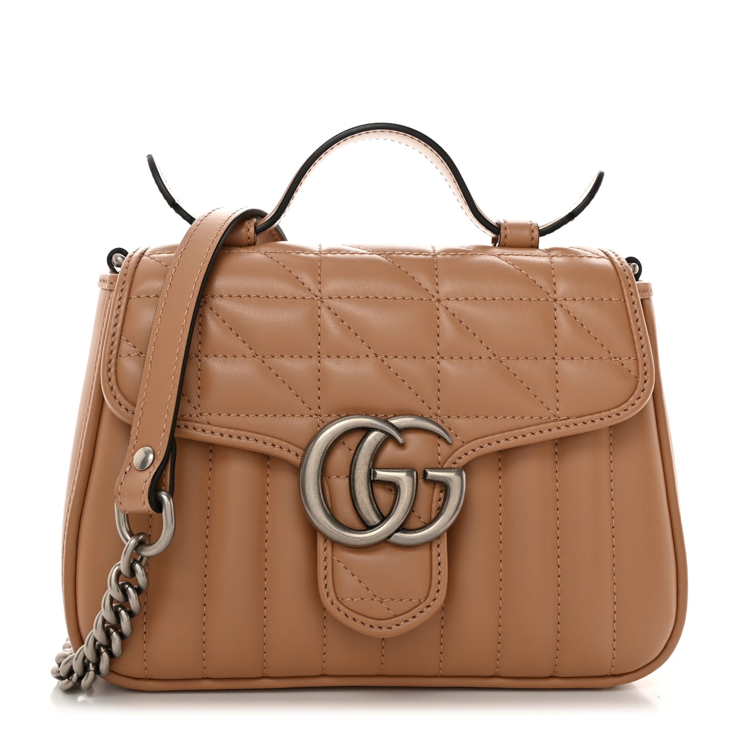 Calfskin Matelasse Aria Mini GG Marmont Top Handle Shoulder Bag Camelia