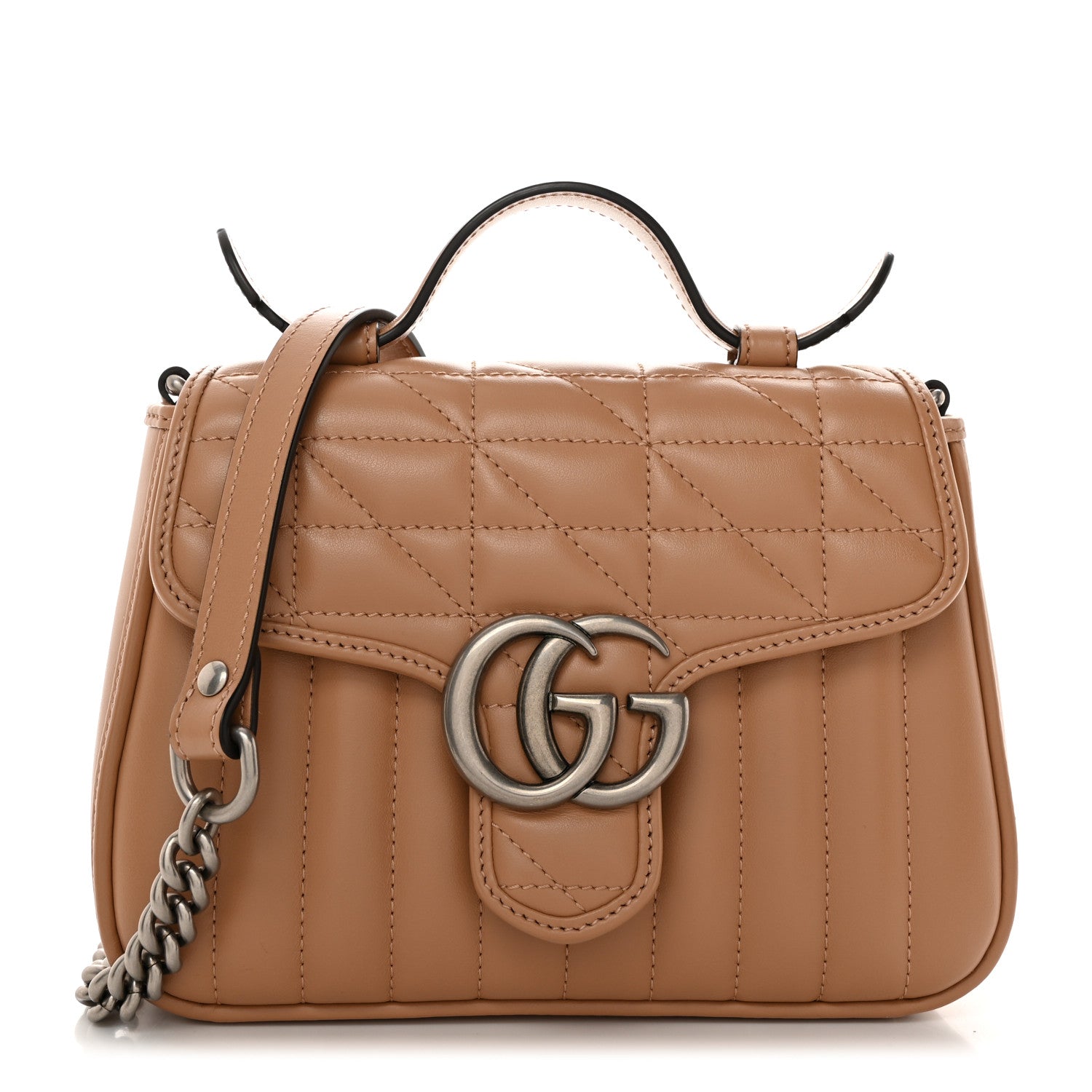 Gucci Calfskin Matelasse Aria Mini GG Marmont Top Handle Shoulder Bag Camelia 1 of 11