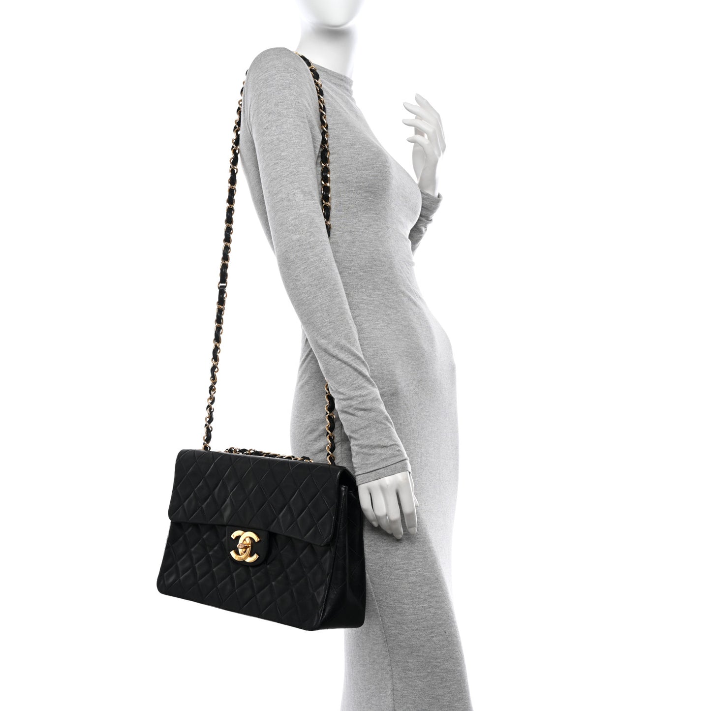 Lambskin Quilted XL Jumbo Single Flap Black