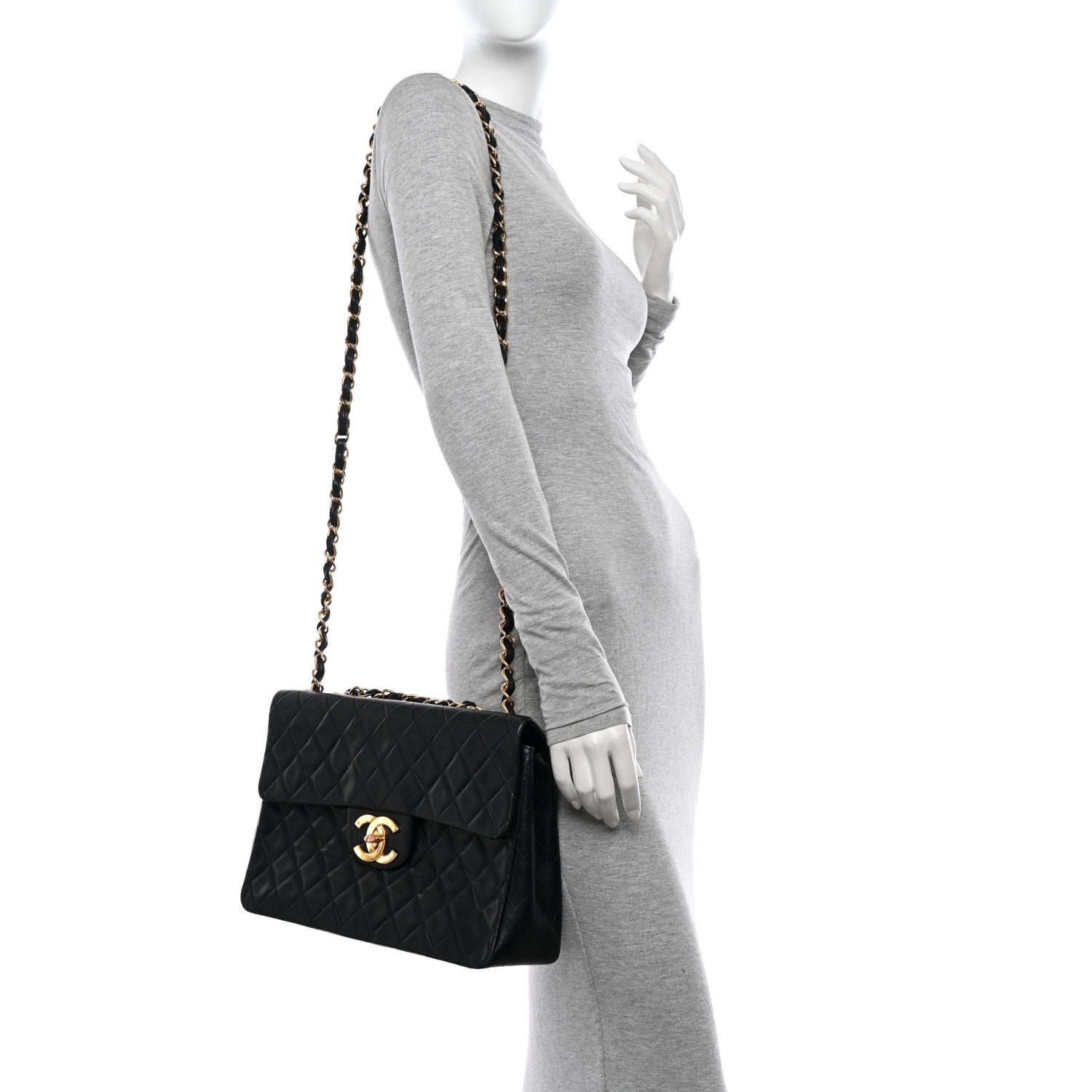 Chanel Lambskin Quilted XL Jumbo Single Flap Black 2 of 15