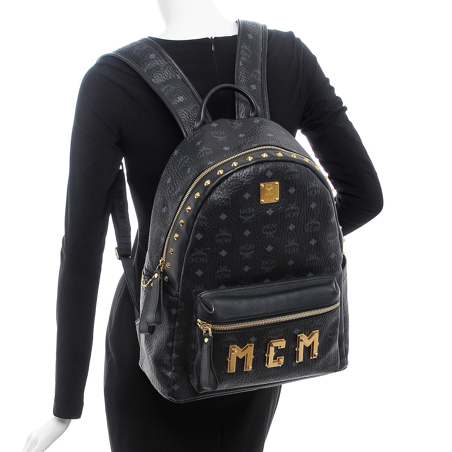 MCM Visetos Studded Medium Stark M Logo Collection Backpack Black 2 of 10
