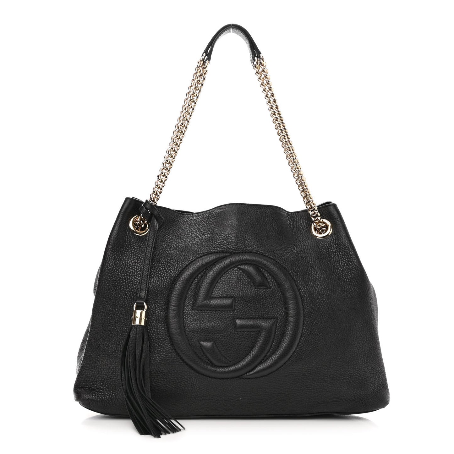Pebbled Calfskin Medium Soho Chain Shoulder Bag Black