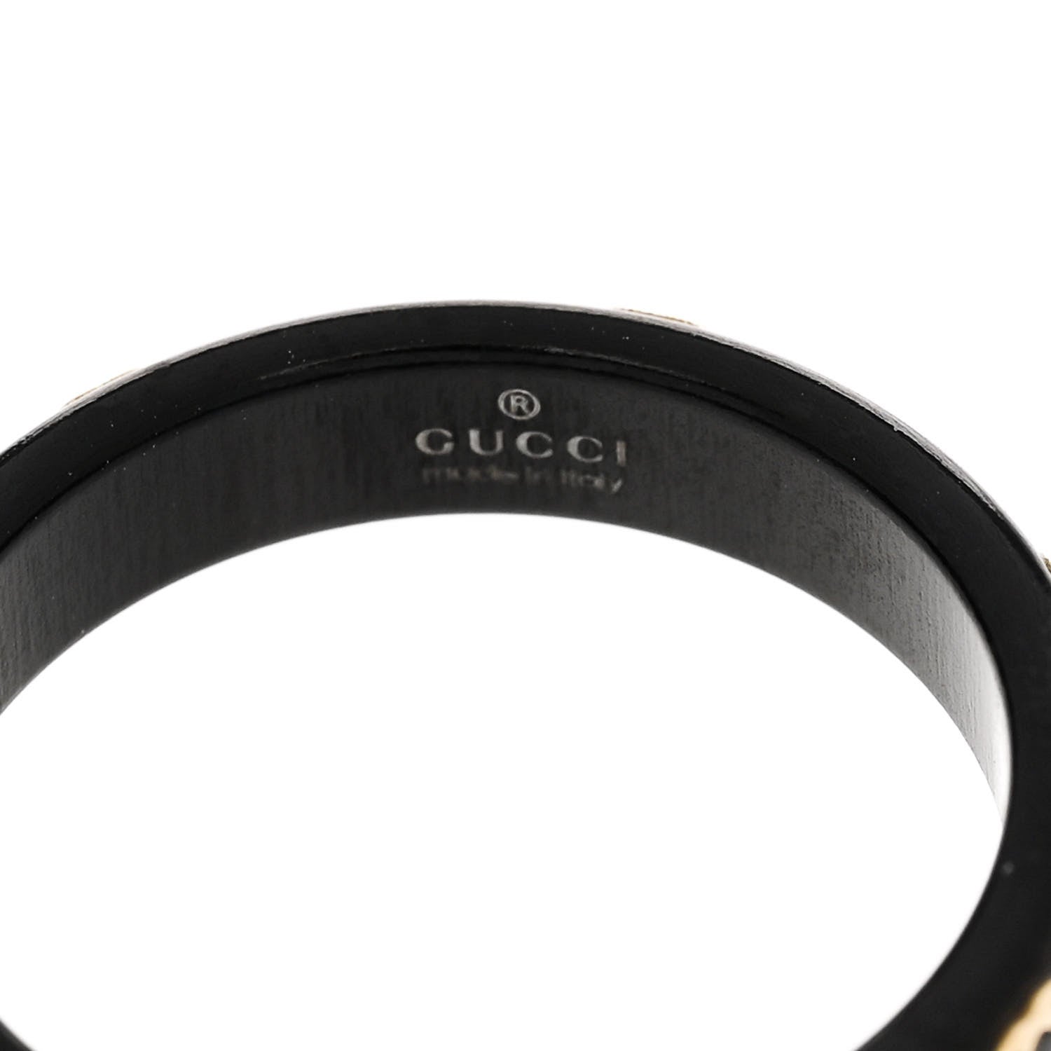 Gucci 18K Yellow Gold Synthetic Corundum Icon Ring 52 6 Black 4 of 7