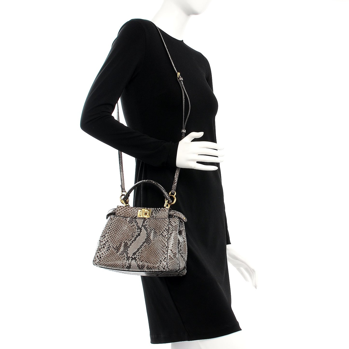 Snakeskin Camoscio Mini Peekaboo Iconic Satchel Asfalto Nocciola