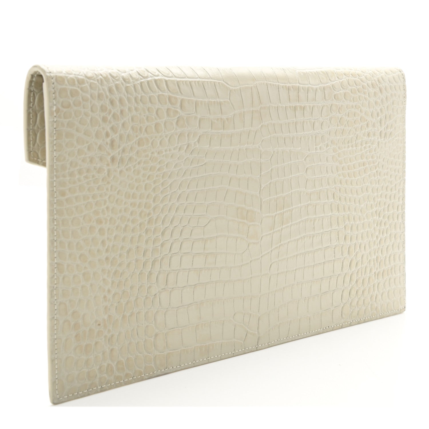 Saint Laurent Calfskin Crocodile Embossed Uptown Monogram Pouch Crema Soft 3 of 7