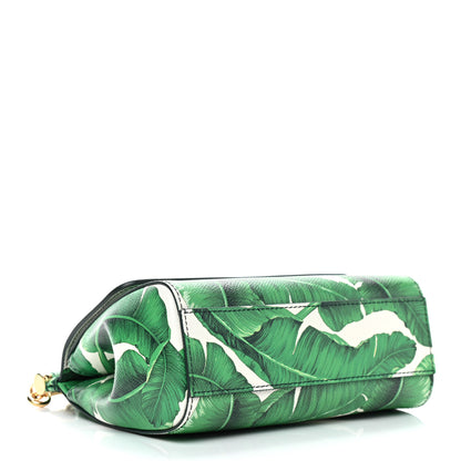 Dolce & Gabbana Dauphine Banana Leaf Print Small Miss Sicily Satchel Green White 3 of 7
