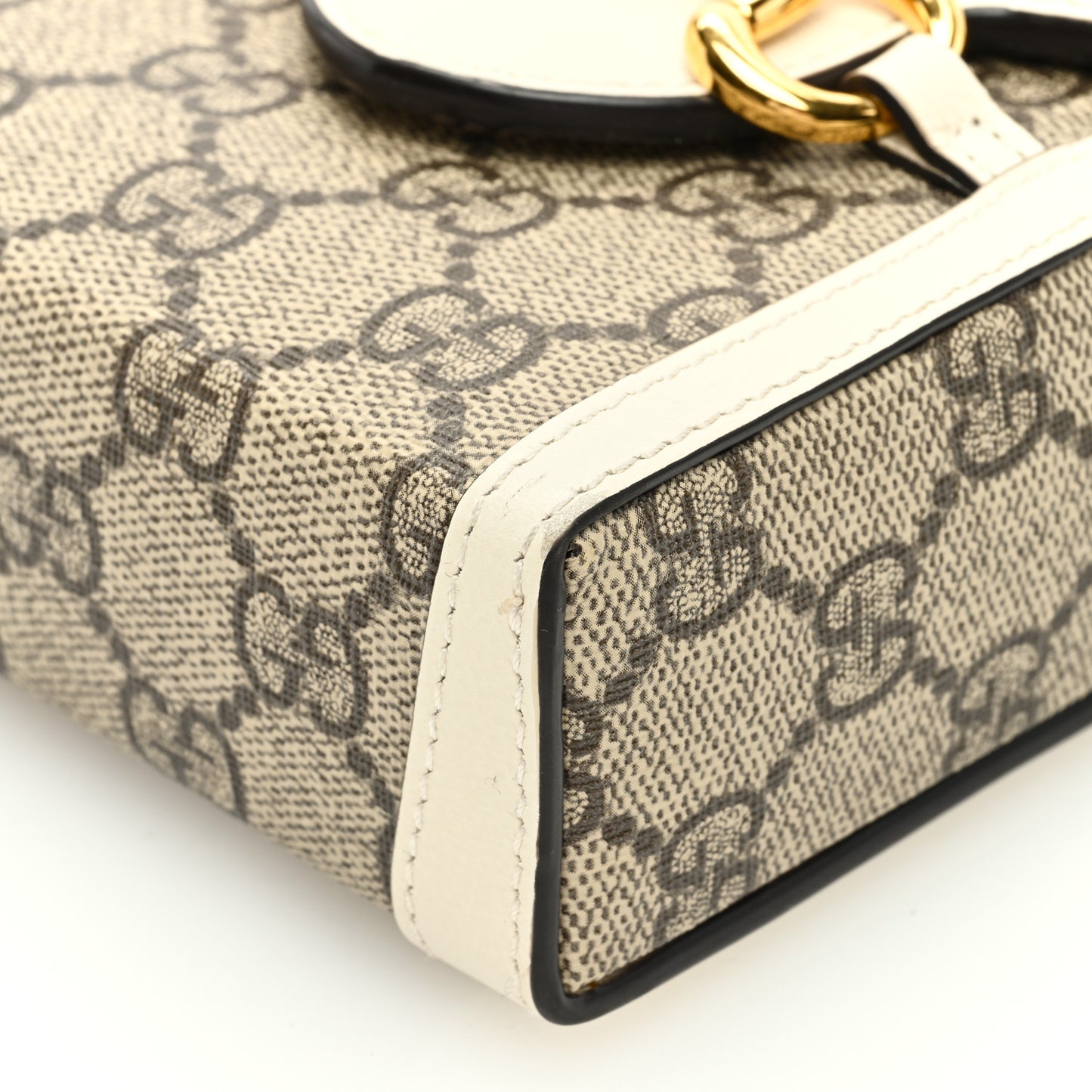 GG Supreme Monogram Azalea Calfskin Mini Horsebit 1955 Crossbody Bag Beige Ebony Mystic White