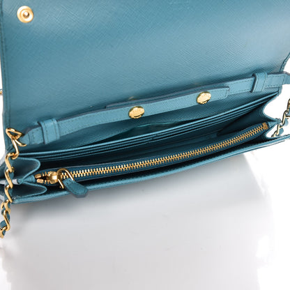 Prada Saffiano Metal Oro Chain Wallet Turchese 5 of 10