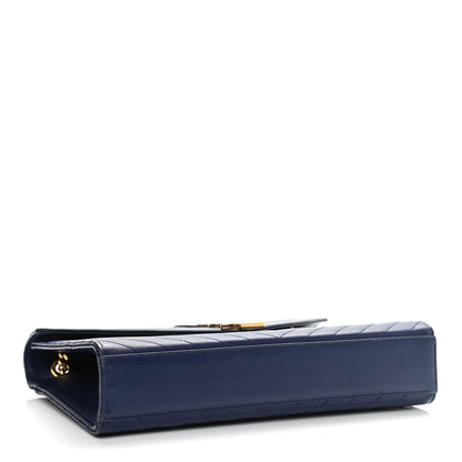 Saint Laurent Grain De Poudre Matelasse Chevron Large Monogram Satchel Navy Blue 4 of 14