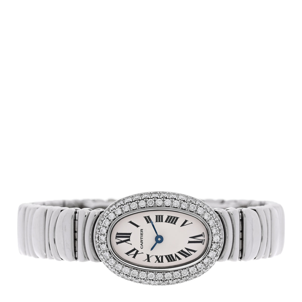18K White Gold Diamond Bezel 18mm Baignoire Quartz Watch