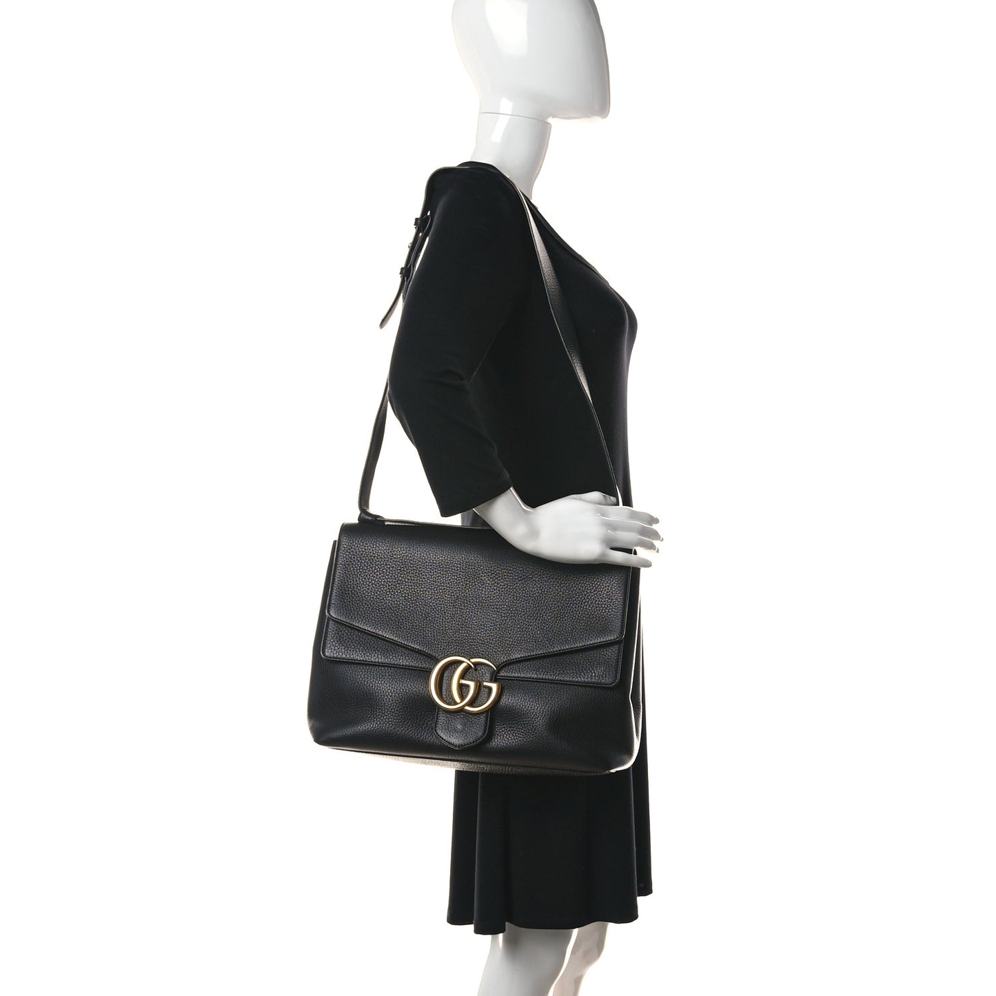 Calfskin Large GG Marmont Shoulder Bag Black