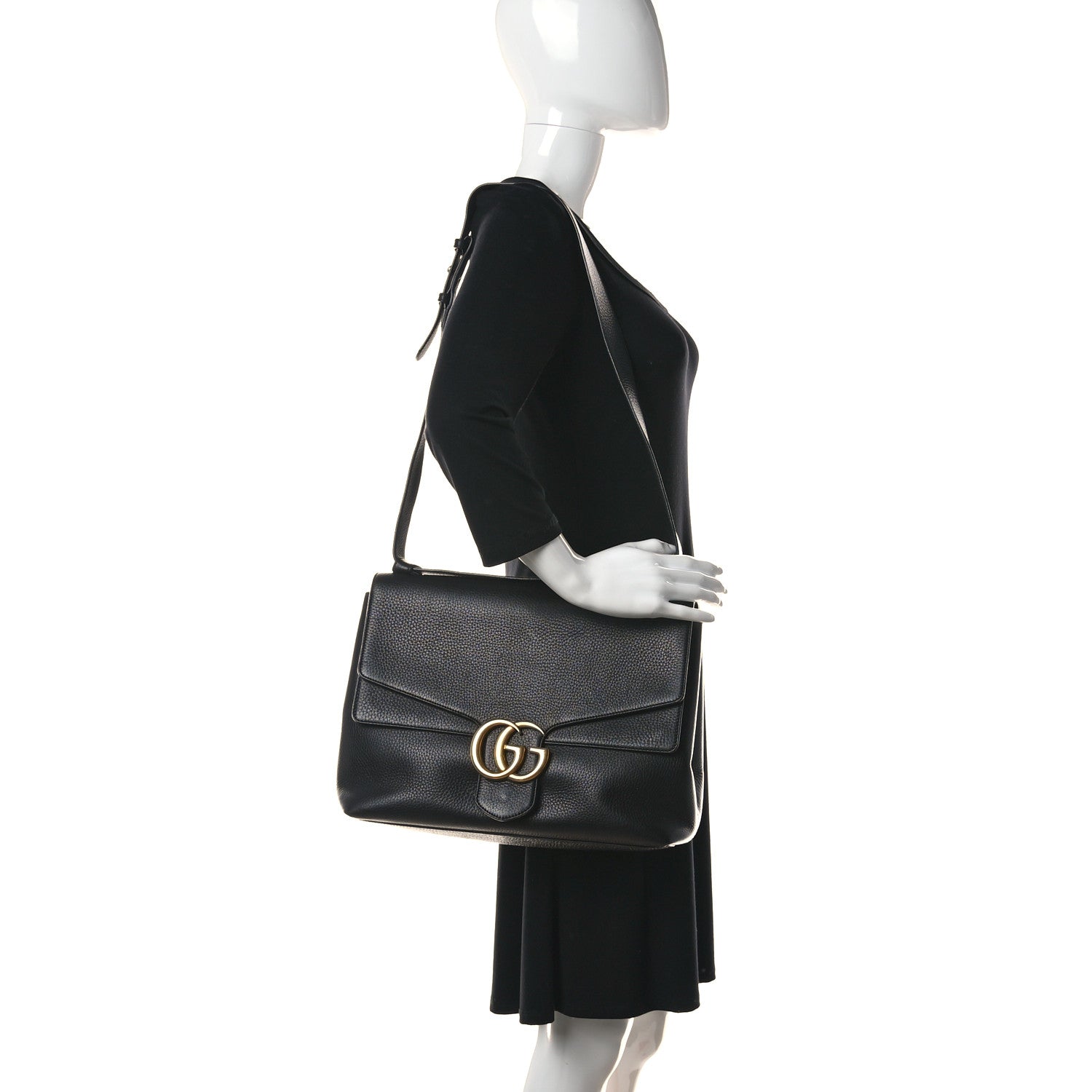 Gucci Calfskin Large GG Marmont Shoulder Bag Black 2 of 11
