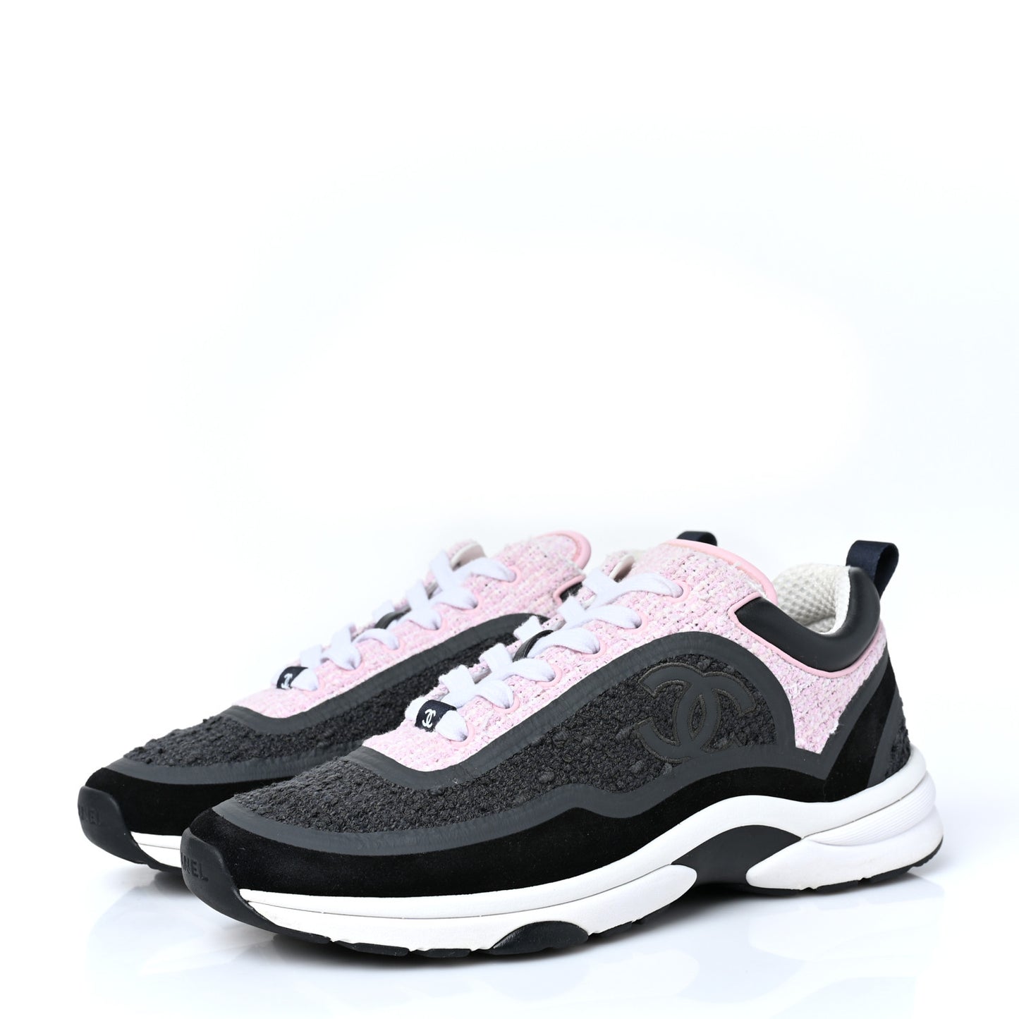 Tweed Suede Calfskin CC Sneakers 40 Gray Pink