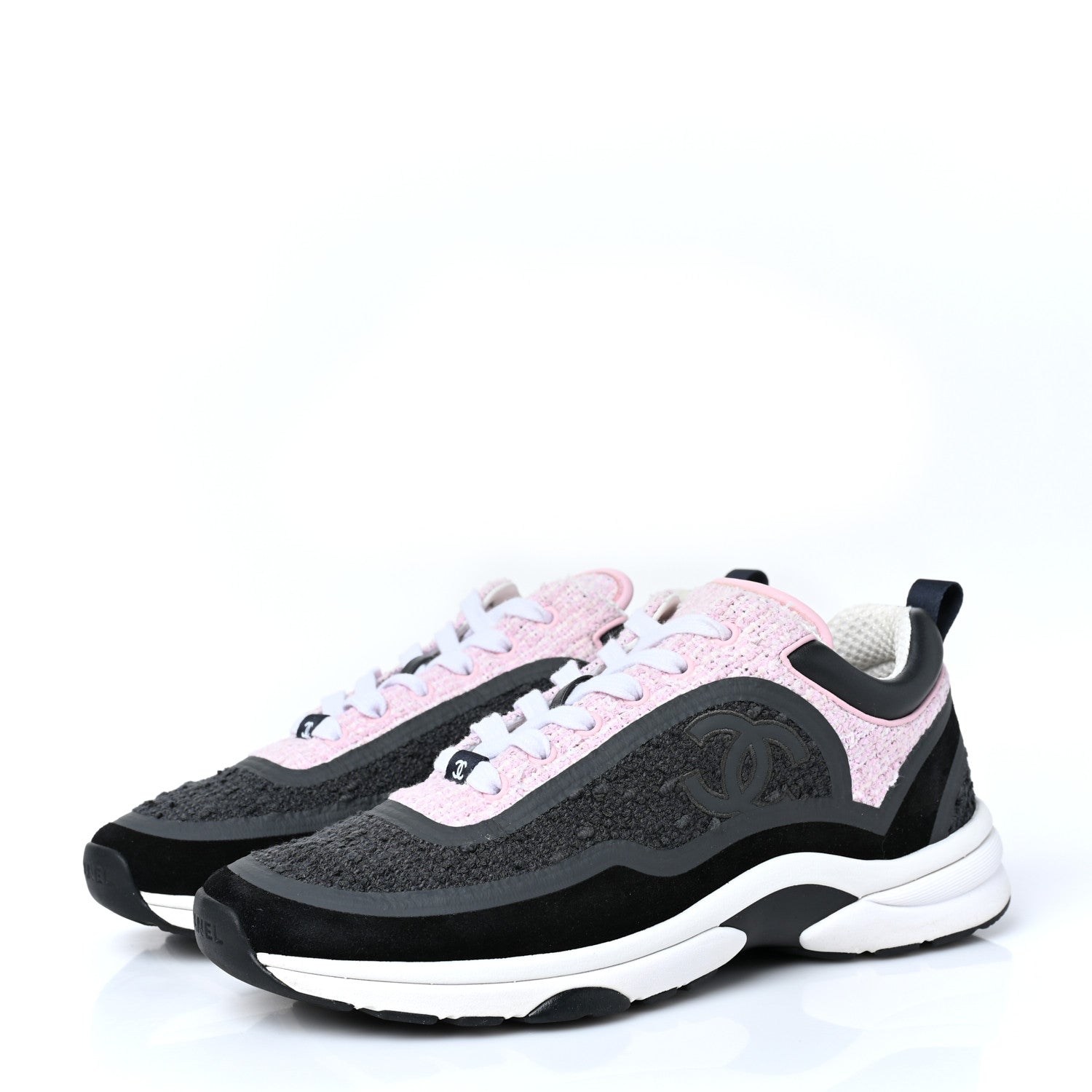 Chanel Tweed Suede Calfskin CC Sneakers 40 Gray Pink 3 of 8