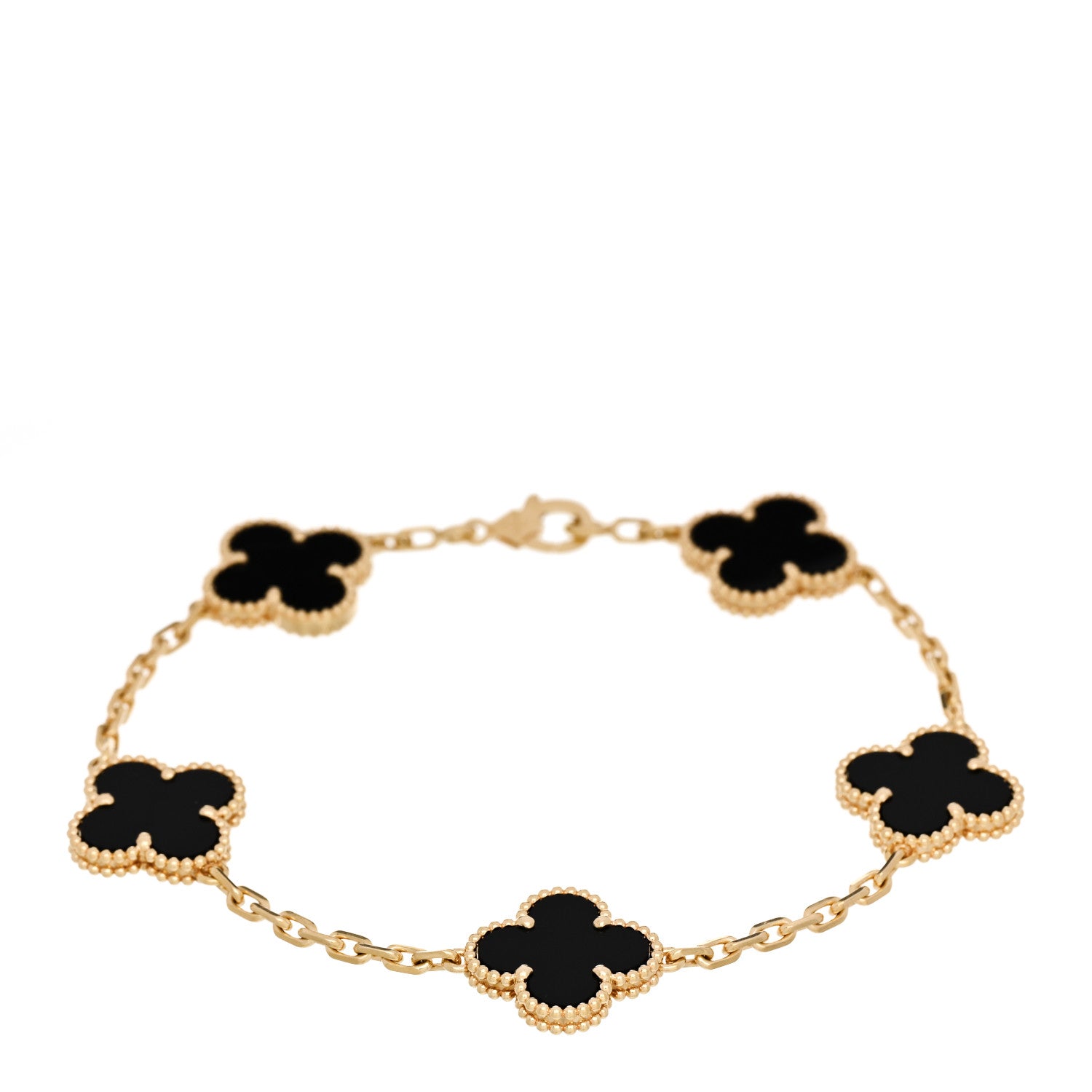 Van Cleef & Arpels 18K Yellow Gold Black Onyx 5 Motifs Vintage Alhambra Bracelet 1 of 5