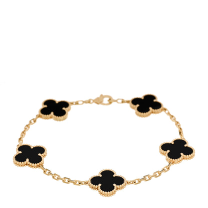 Van Cleef & Arpels 18K Yellow Gold Black Onyx 5 Motifs Vintage Alhambra Bracelet 1 of 5