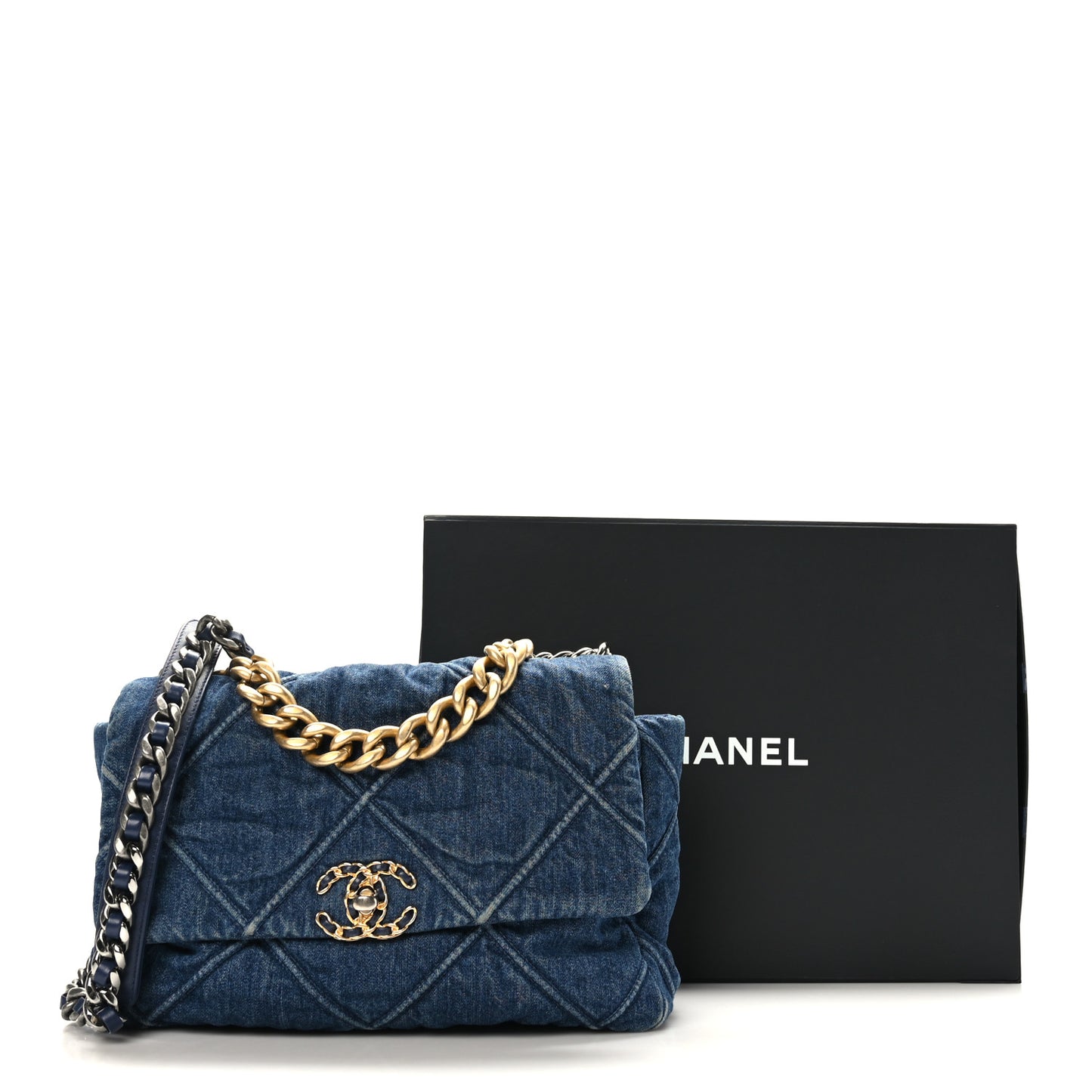 Denim Quilted Large Chanel 19 Flap Blue
