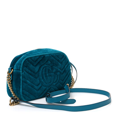Gucci Velvet Matelasse Small GG Marmont Chain Shoulder Bag Pavone Cyan 2 of 9