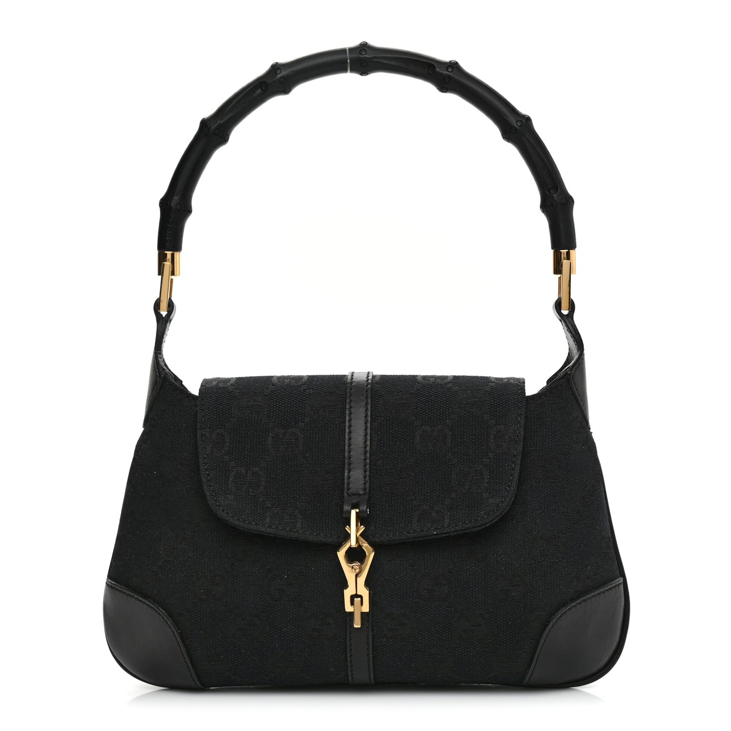 Calfskin Monogram Bamboo Handle Jackie O Hobo Black