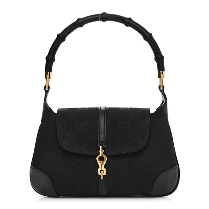Gucci Calfskin Monogram Bamboo Handle Jackie O Hobo Black 1 of 10