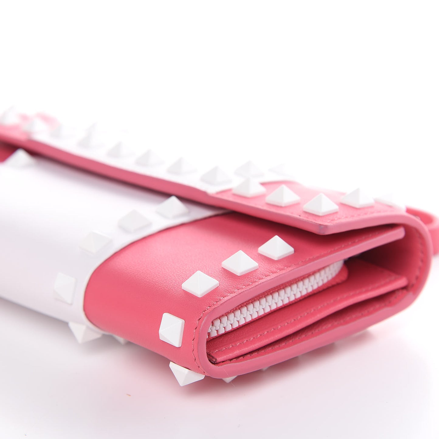 Vitello Colorblock Free Rockstud Wristlet Travel Wallet Shadow Pink Optic White