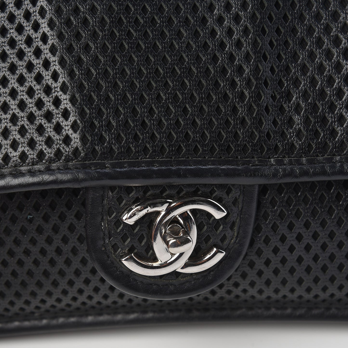 Perforated Calfskin Large Up In The Air Flap Black