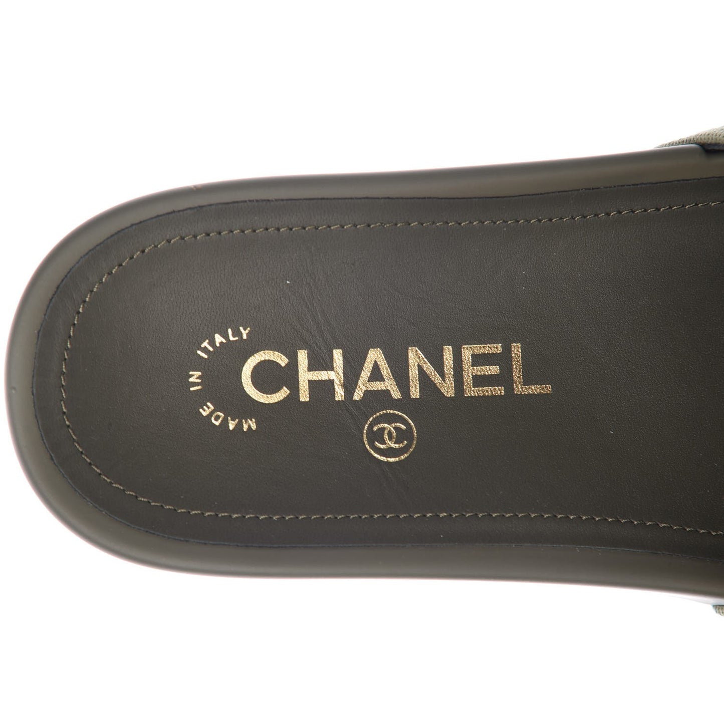 Canvas Chain Flat Sandals 37 Khaki