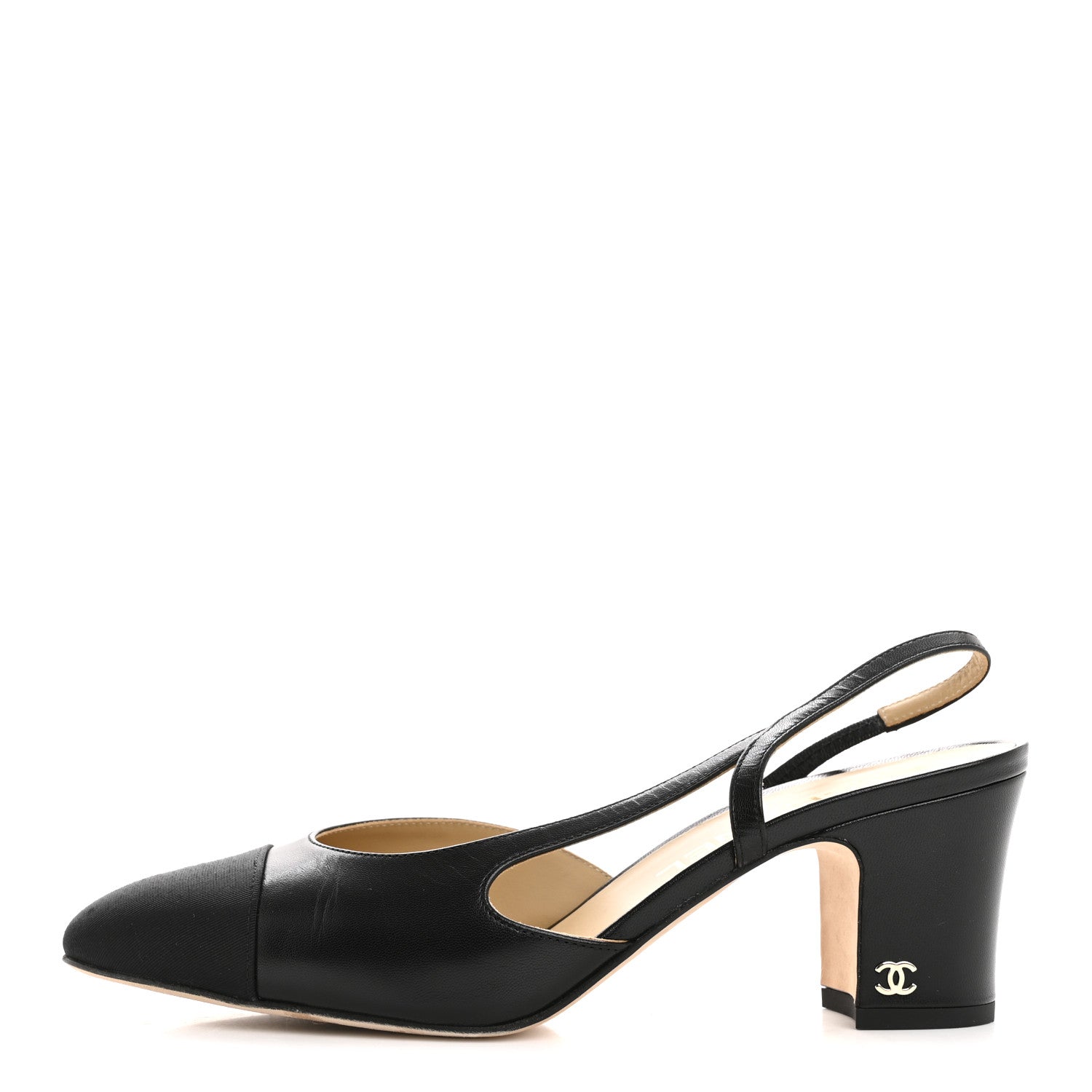 Chanel Goatskin Grosgrain Cap Toe CC Slingback Pumps 38.5 Black 1 of 10